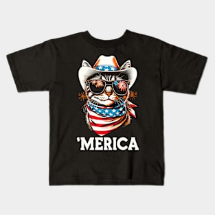 USA Flag Cat 4th of July Funny Patriotic Kids T-Shirt